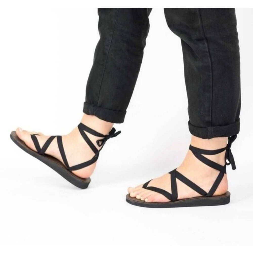 Sseko Ribbon Sandals - Chocolate Brown w/ Black Ribbon Ties Size: 10